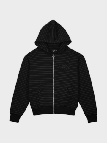 Zip Hoodie Stripe Frayed - Black