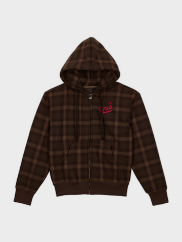 Zip Hoodie Plaid - Brown