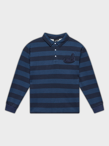Polo Shirt Stripe Frayed - Blue