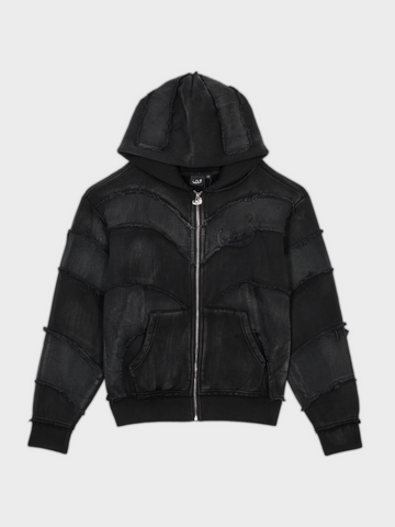 Zip Hoodie Frayed 808 - Noir